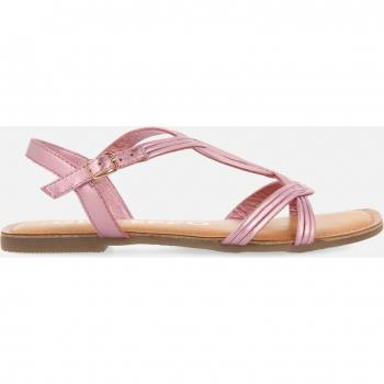 Sandalias planas de piel rosa con tiras cruzadas para mujer