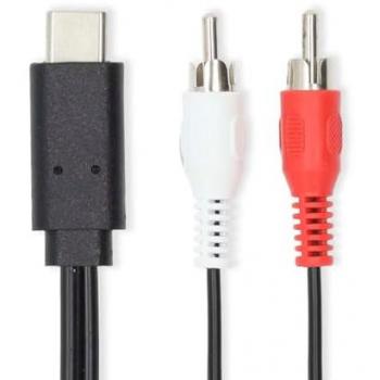 Adaptador USB-C a 2 RCA Macho 1.00 m, USB 3.2 Gen 1, Redondo, Niquelado, Negro