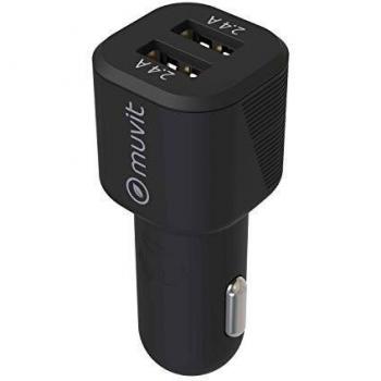 muvit for change Cargador Coche 2 USB 4,8A 24W Negro