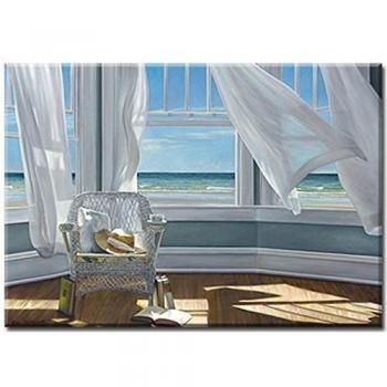 Gentle Reader – cuadro en lienzo, Karen Hollingsworth, 120 x 84 cm, impresión digital sobre lienzo artístico de alta calidad, Giclee, enmarcado en bastidores de madera con colgador, paisaje marítimo, playa, costa y sol, imagen para colgar directament