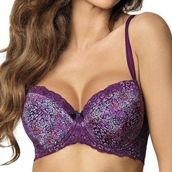 Gorteks Vivian/B4 Sujetador Con Relleno Estampado Con Encaje Tirantes Regulables No Extraíbles Con Aros - Hecho En La UE, Morado,105D