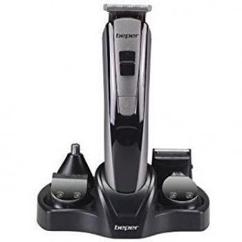 Kit de Barbero BEPER 40.742, Negro y Plata, 5 EN 1, Cabello, Barba, Nariz,