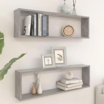 vidaXL Wall Cube Shelf Set - 2 pcs Concrete Grey 100x15x30 cm Engineered Wood