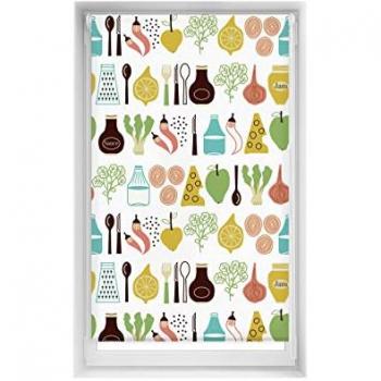 Estor Opaco EasyFix Sin Herramientas 85x150 cm - Estor Enrollable Térmico con Diseño de Sazonadores para Cocina