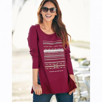 Camiseta escote redondeado y manga larga by VencaStyle,GRANATE,M