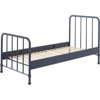 Cama individual de metal azul denim 90x200 cm - Modelo Bronxx