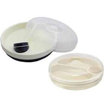 Plato Térmico con Tapa para Niños y Mayores, Color Azul/Blanco