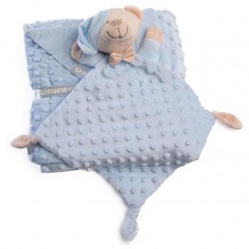 Set de Manta Burbuja y Dou Dou Osito Aterciopelado - Regalo Bebé Suave - Colores Celeste, Blanco, Gris y Rosa