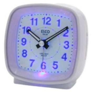 Elco ELC003 Despertador ANALOGICO, SEGUNDERO Continuo, Crescendo, REPETICION, DIGITOS LED Azul, Color Blanco, 7.4 x 7.6 x 4.2cm
