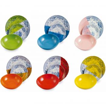 Villa D'Este Eclipse Juego de 18 Platos de Porcelana y Gres Esmaltado, Multicolor