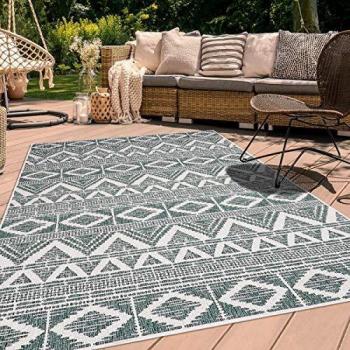 Alfombra Reversible Berber Verde 160x230 cm - Polipropileno para Interior/Exterior