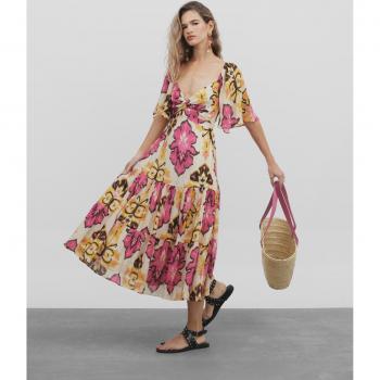 Silbon - Vestido midi estampado ikat amarillo y rosa para Mujer