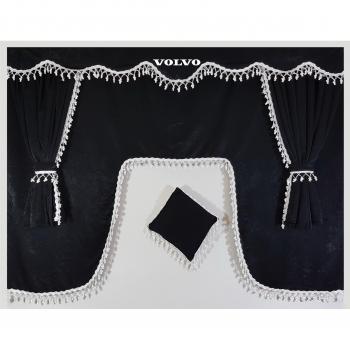 Juego de 5 piezas de cortinas color negro en terciopelo con borlas de color blanco. Tamaño universal para todos los modelos de camión, accesorio de cabina.