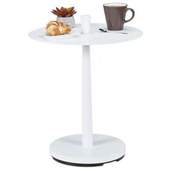 Mesa Auxiliar Redonda Moderna de Acero y Madera, 56 x 45 cm, Blanca/Marrón - Relaxdays