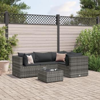 5-Piece Grey Poly Rattan Garden Lounge Set with Cushions