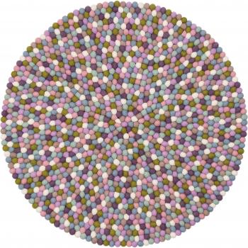 myfelt Greta Fieltro Bola Alfombra, Redondo, Lana Virgen, Azul/púrpura/Verde, Lana Virgen, Blau/Violett/Grün, Ø 90 cm