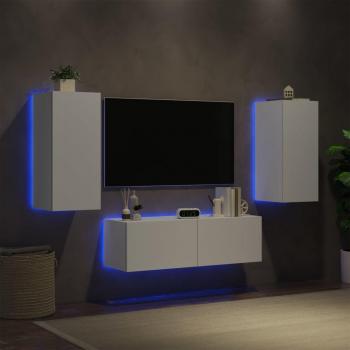 Mueble de TV de pared con luces LED 3 piezas blanco vidaXL