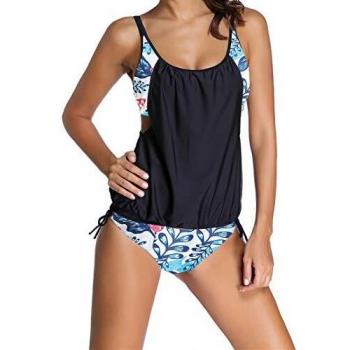 Ocean Plus Mujer Tankini de Malla Acolchada y Colorida con Calzoncillos Bikini Conjunto de Rayas Traje de Baño de Dos Piezas Ropa de Playa