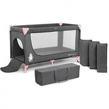Kinderkraft Cuna de Viaje JOY, Transporte Fácil, Plegable, Hasta 15 Kg, Rosa