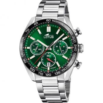 Reloj Lotus Chrono 18916/5 para Hombre con Esfera Verde y Pulsera de Acero Color Plata