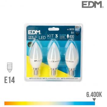 Pack de 3 bombillas LED G5 E14 5W 400lm Ø3,6x10cm (6400K)