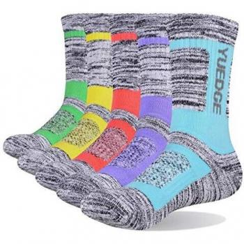 YUEDGE 5 Pares Mujer Calcetines de Senderismo para Trekking Camping Ciclismo Tenis y Otros Deportes, Transpirable, Alto Rendimiento