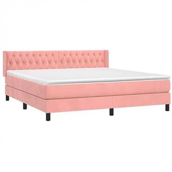 Cama Box Spring con Colchón de Terciopelo Rosa 160x200 cm