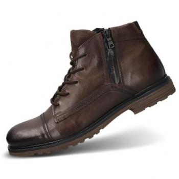 Bugatti Brown Lace-Up Leather Ankle Boots 321-A0U3L-3500 for Men