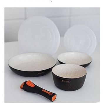 ECODE Set de 3 Piezas de sartenes con revestimineto cerámico y Granito con Mango Extraible Granite Stone