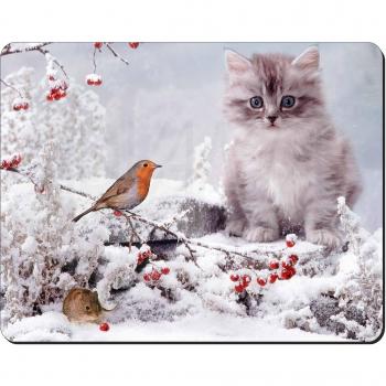 Gatito y Robin en la nieve Imprimir Estera del ratÃ³n del ordenador regalo de Nav