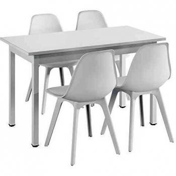 Juego de Comedor Horten Mesa 120x60x75 cm + 4 Sillas Blancas MDF y Acero