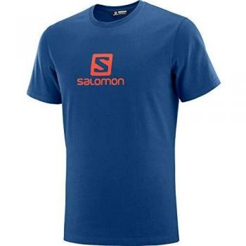 Salomon Coton Logo SS tee M Camiseta de Manga Corta, Hombre, Azul/Rojo