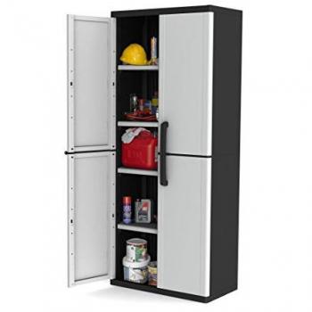 Curver 222660 Armario Space Winner Bajo de 4 Baldas, Puerta Classic, 68X38X163 Cm, Negro / Gris