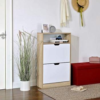 Zapatero VASAGLE con 2 Solapas, Estante Abierto, Melamina Fácil de Limpiar, 60 x 24 x 102 cm, Blanco y Natural