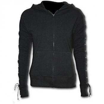 Spiral Direct Gothic Rock-Laceup Full Zip Glitter Hoody Capucha, Negro
