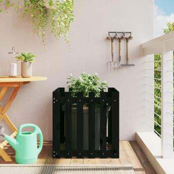Jardinera de diseño de valla en madera maciza de pino, dimensiones 60x60x60 cm, disponible en color pino natural, pino blanco y pino negro