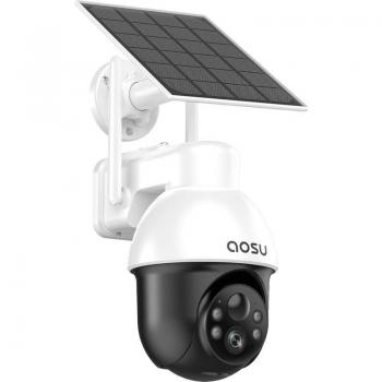 Cámara de Vigilancia WiFi Exterior AOSU 3K 5MP Inalámbrica con Panel Solar, Panorama PTZ 360°, Detección PIR y Visión Nocturna a Color