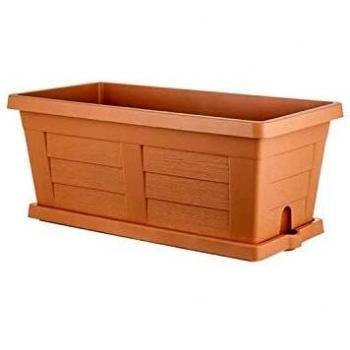 Jardinera Rectangular de Madera Efecto Terracota 80 cm para Plantas y Flores sin Saucero