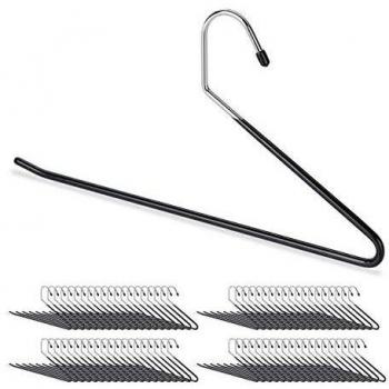 Set de 80 perchas antideslizantes para pantalones, metálicas y gomadas, salvaspacio, 35 cm, negro