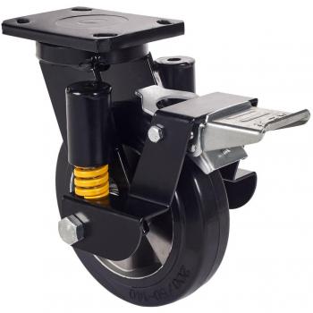 Rueda Alex Serie HLS-DE Giratoria con Platina y Freno, Suspensión de Goma Negra Elástica, Rodamientos de Bolas