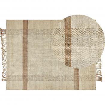 Alfombra de Yute Beige 140 x 200 cm Rectangular Geométrica Hecha a Mano con Borlas