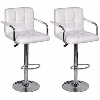 vidaXL 2X Taburetes de Bar con Reposabrazos Blanco Silla Alta de Barra Cocina