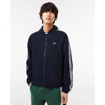 Lacoste BH5380-00 Chaqueta corta de chándal para hombre en poliéster reciclado con franja marino