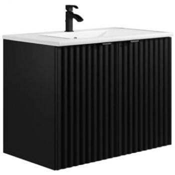 Mueble de baño flotante estriado con lavabo empotrado - Negro - Ancho 80 cm - ZILGA