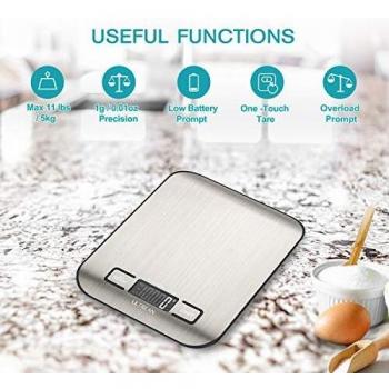Ultrean Bascula de Cocina, Balanza Cocina de Acero Inoxidable, Bascula Precision con Pantalla LCD, Gramos y Onzas, Báscula Digital para Cocinar y Hornear, 2 Baterías Incluidas