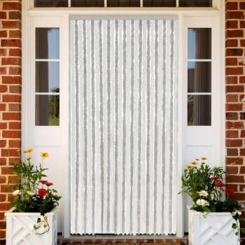 Cortina antimoscas de chenilla gris claro y blanco 118x220 cm