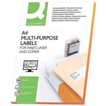 Etiquetas Adhesivas Q-Connect KF10659, Tamaño 105x74 mm, Adecuadas para Fotocopiadora Laser e Ink-Jet, Caja de 100 Hojas Din A4