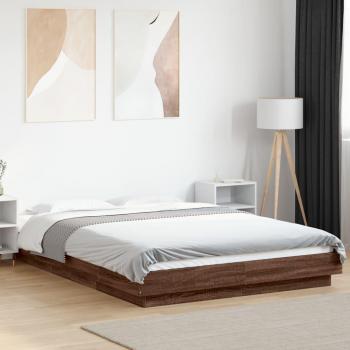 Estructura de Cama con Luces LED en Madera Multicapa de Roble Marrón 135x190 cm