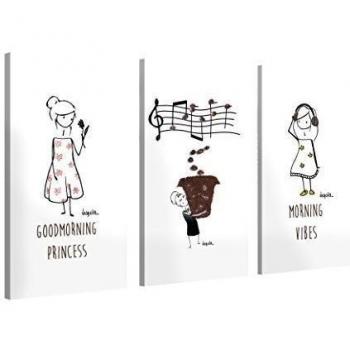 Impresión en lienzo, tamaño grande, arte en pared - GOOD MORNING MUSIC - 130x80cm - Virgola Art - Lienzo ilustrado de montado sobre marco de madera - Impresión giclée sobre lienzo - Ilustración decorativa para colgar en la pared