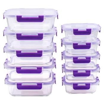 Recipientes de Cristal para Alimentos - 20 Piezas (10 Recipientes y 10 Tapas) - Apto para Lavavajillas, Microondas y Congelador - A Prueba de Fugas, Sin